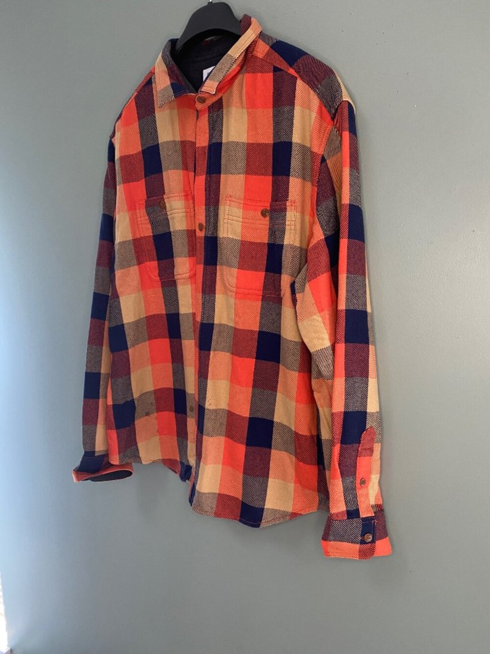 Old Navy Fall Shacket Orange and blue made in India  wool blend Size XXL